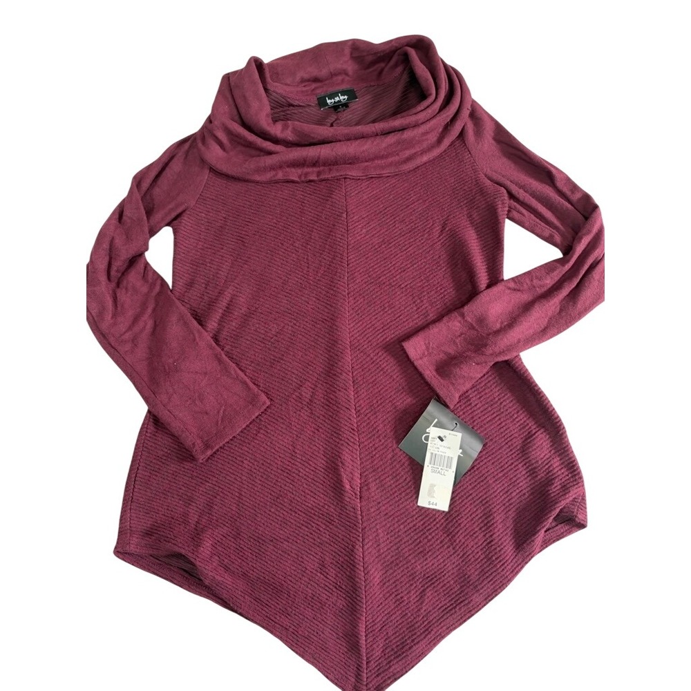 By & By Raisin Purple Cowl Neck Handkerchief Hem Tunic Top Small NWT 1014X4N